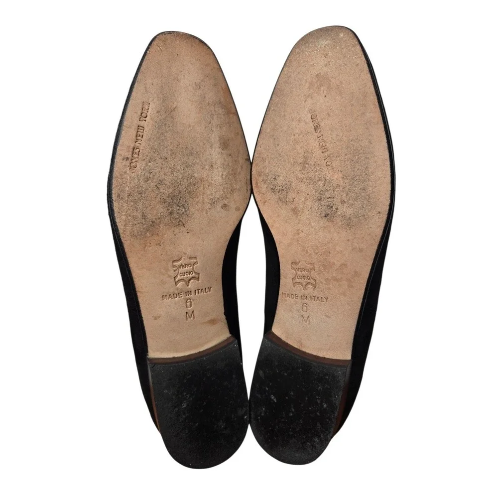 Vtg Jones New York Black Suede Bow Ballet Flats 6 Made In Italy Coquette 90s Y2K